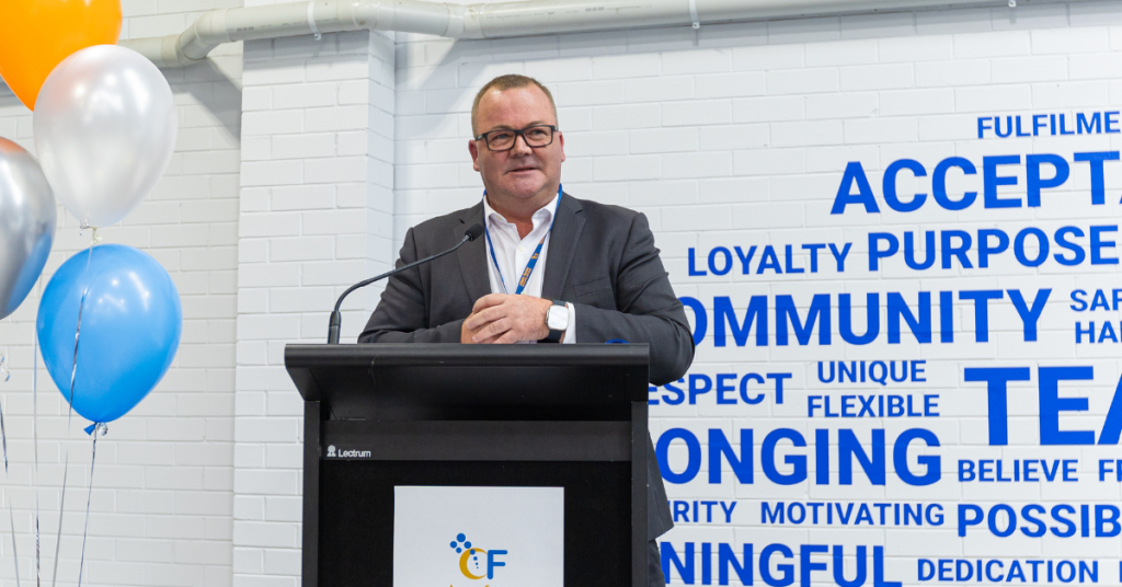 WISE Employment CEO, Matthew Lambelle, giving a speech at Clean Force Heidelberg's launch event